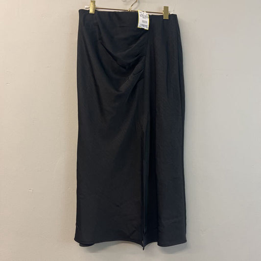 Black Silky Midi Skirt Ruched Small