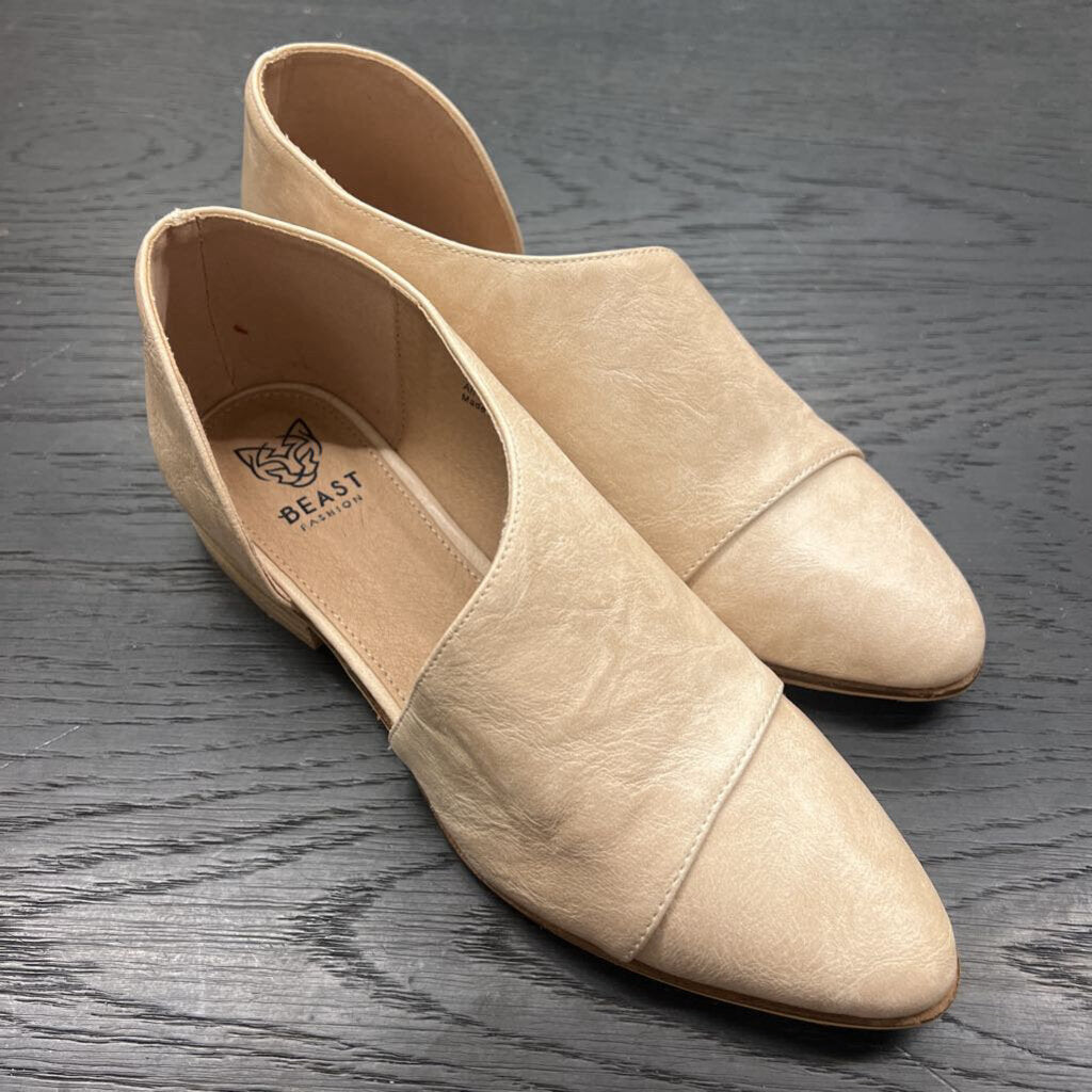 Ivory Leather Loafer Open Flats 8.0