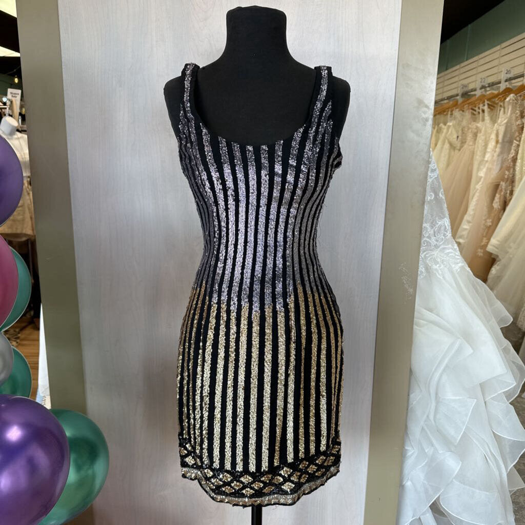 Vintage Jovani Sequin Stripes Mini Dress 0