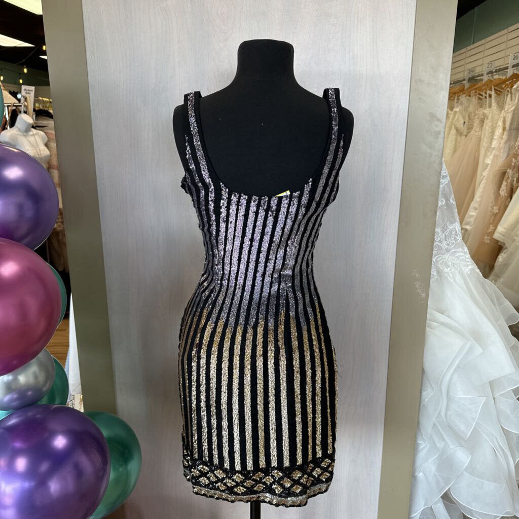 Vintage Jovani Sequin Stripes Mini Dress 0