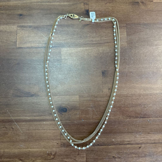 Vintage Long 3 Strand Gold And Pearl Necklace