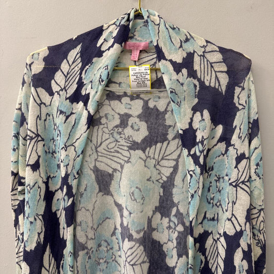 Lilly Pulitzer Blue Floral Waterfall Open Front Cardigan S/M