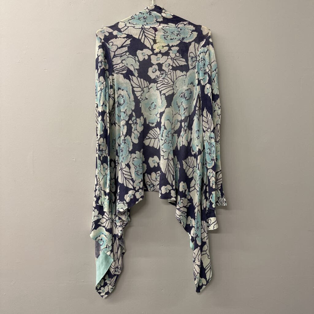 Lilly Pulitzer Blue Floral Waterfall Open Front Cardigan S/M