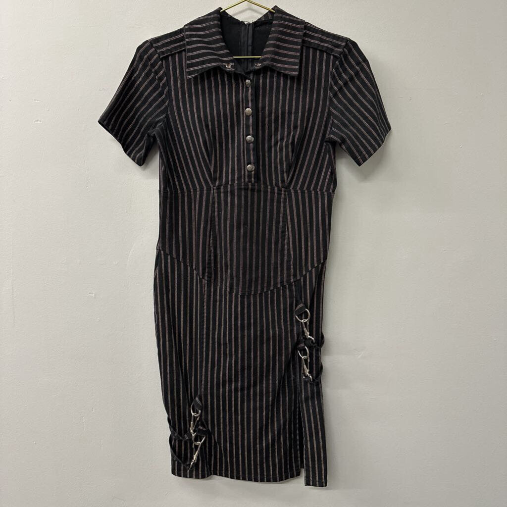 Vintage Lip Service Black Striped Short Sleeve Dress Medium