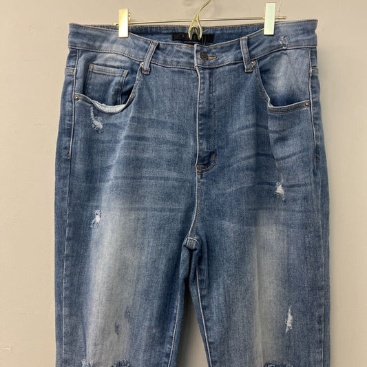 Medium Wash Flare Distressed Jeans 1XL