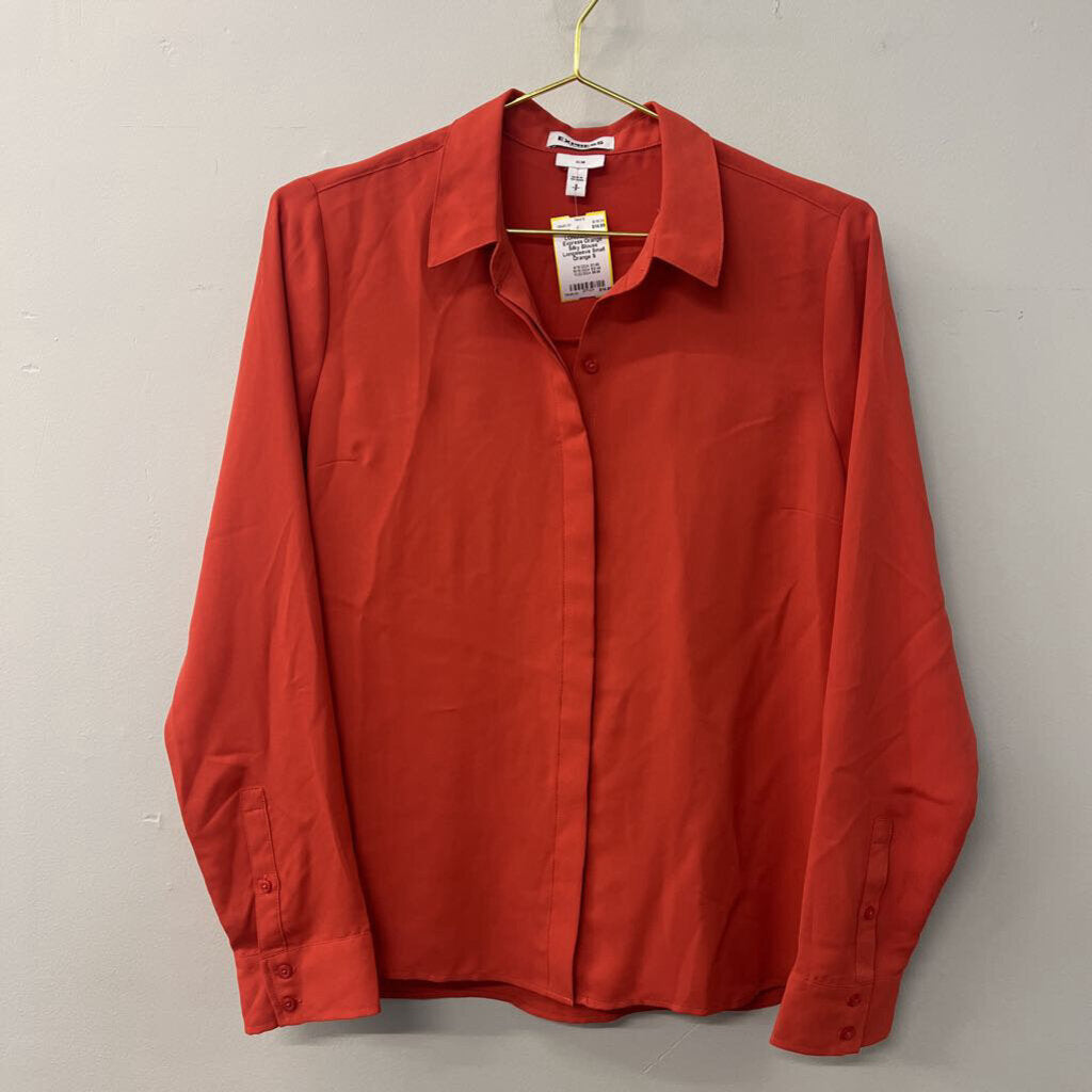 Orange Silky Blouse Longsleeve Small