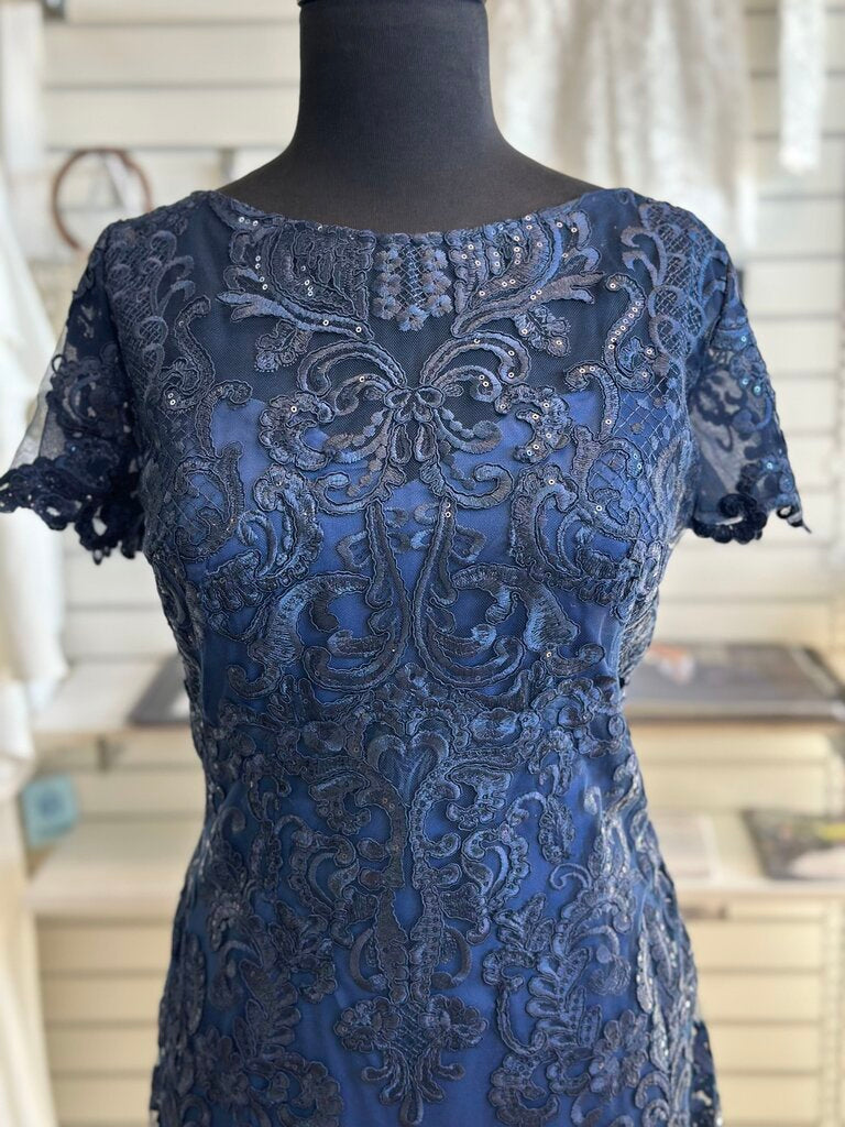 La Femme Lace Short Sleeve Long Dress 10