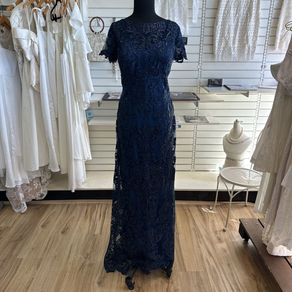 La Femme Lace Short Sleeve Long Dress 10