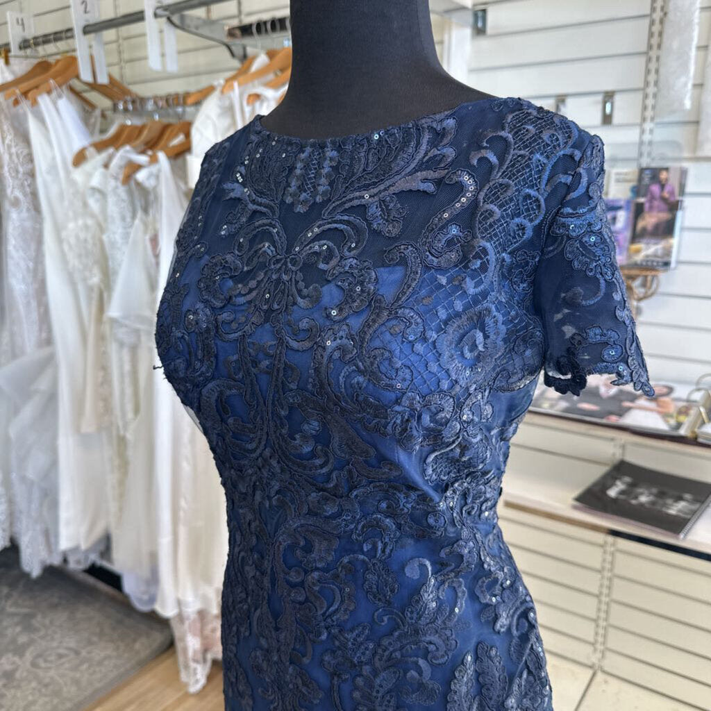 La Femme Lace Short Sleeve Long Dress 10
