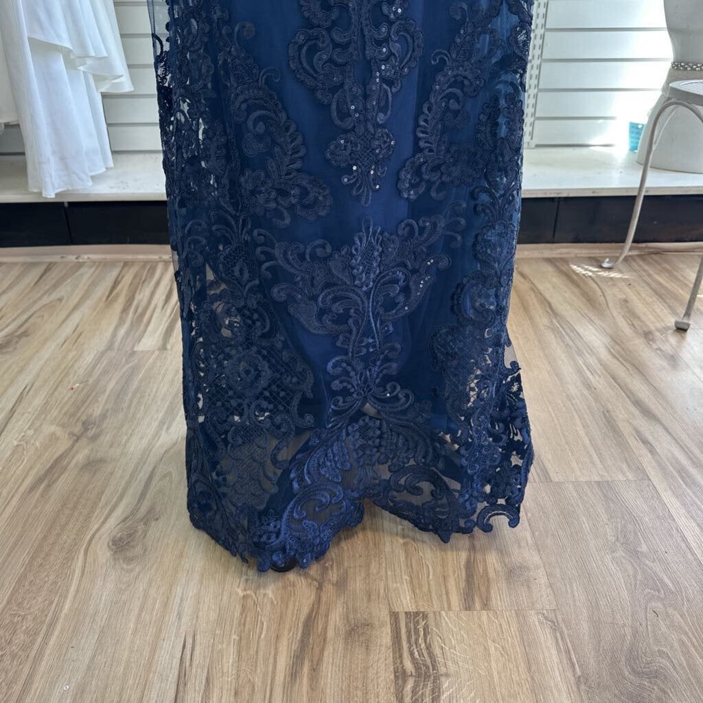 La Femme Lace Short Sleeve Long Dress 10