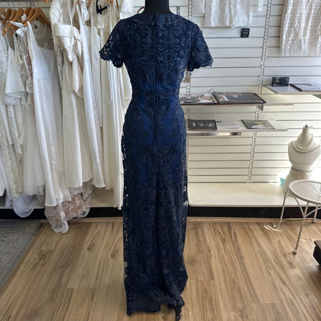 La Femme Lace Short Sleeve Long Dress 10