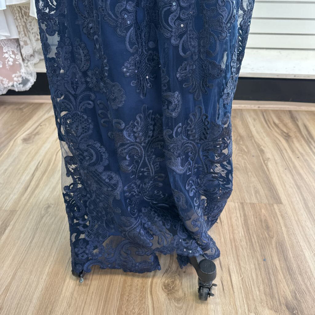 La Femme Lace Short Sleeve Long Dress 10