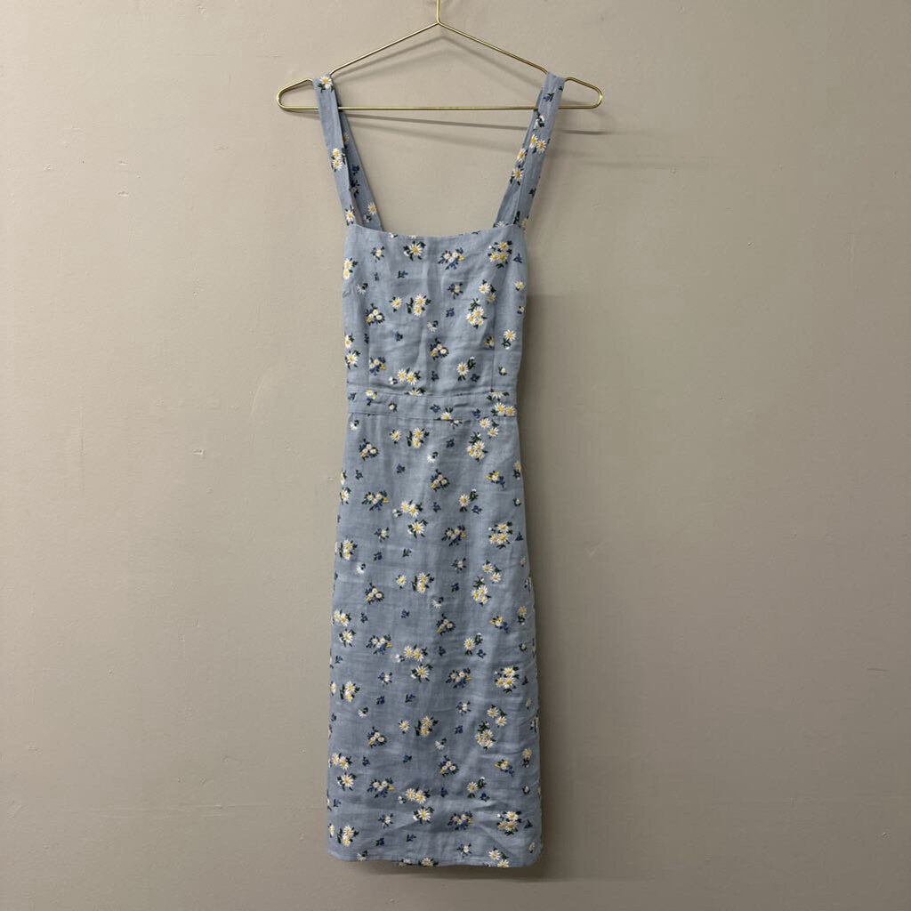 Reformation Blue Embroidered Flower Cross Back Dress 6