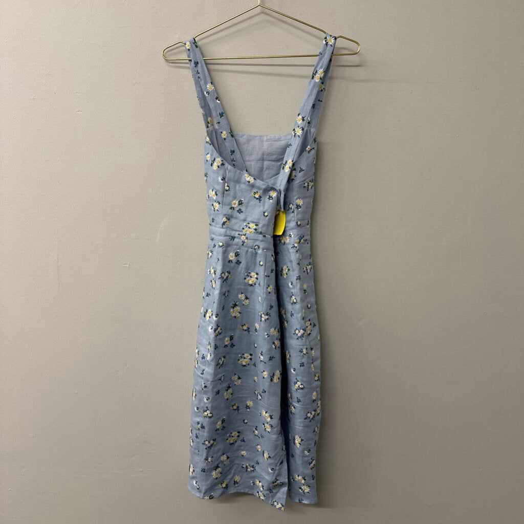 Reformation Blue Embroidered Flower Cross Back Dress 6