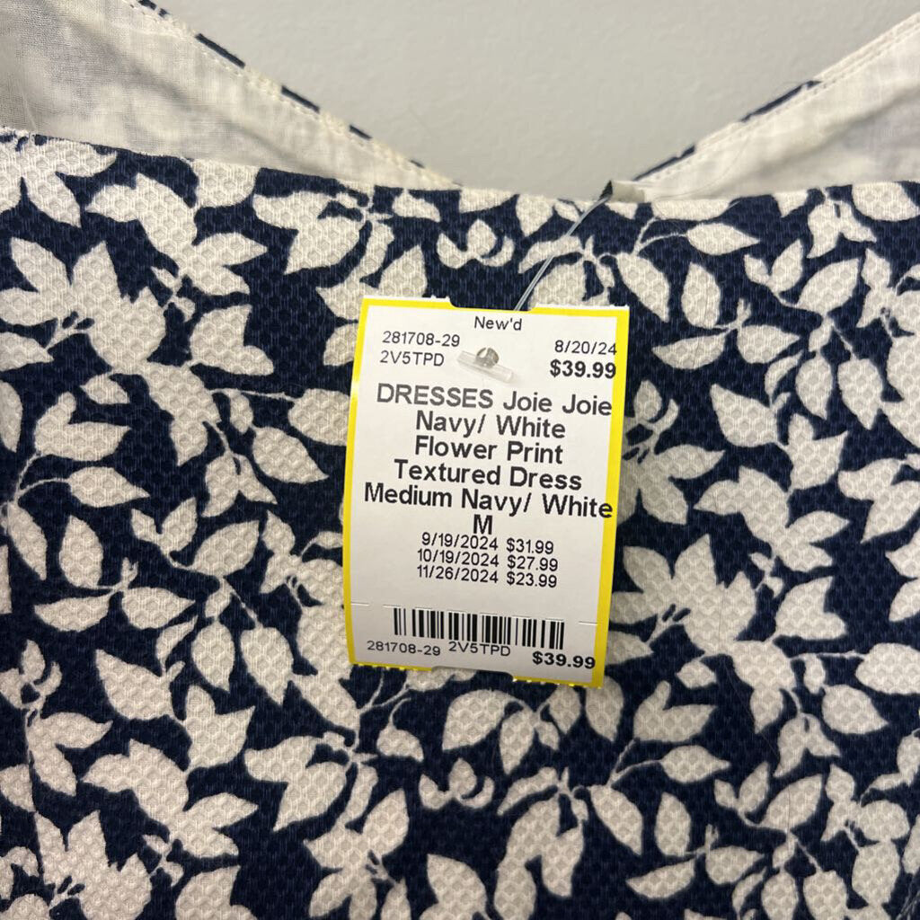 Joie Navy/ White Flower Print Textured Dress Medium