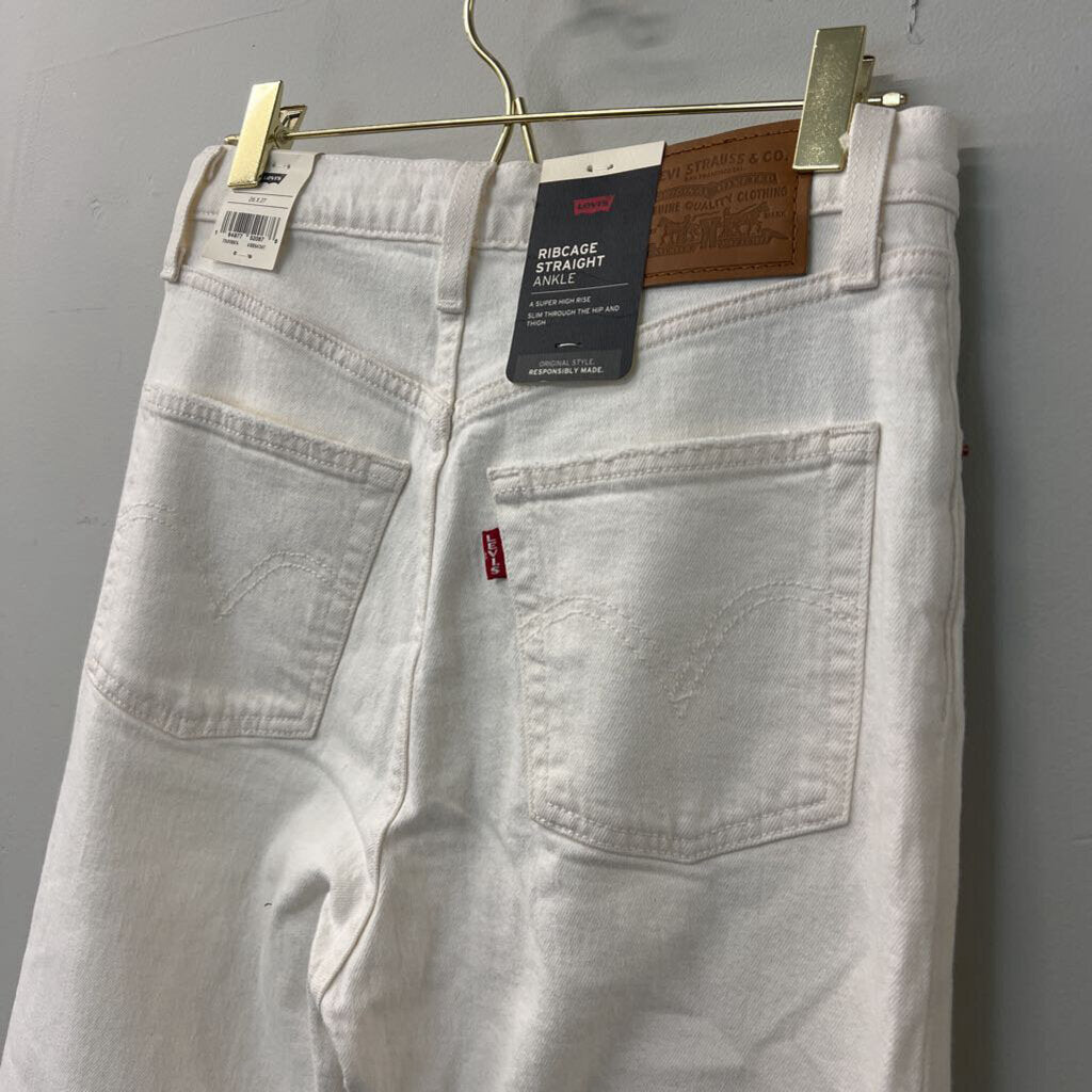 Levis White Ribcage Straight Ankle Jeans 26 NWT