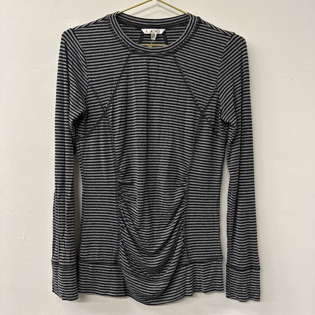 Cabi Grey/ Black Striped Long Sleeve Top Small