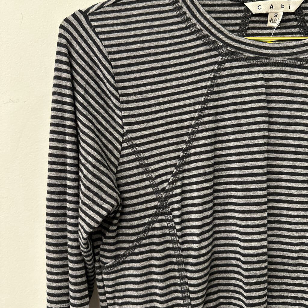 Cabi Grey/ Black Striped Long Sleeve Top Small