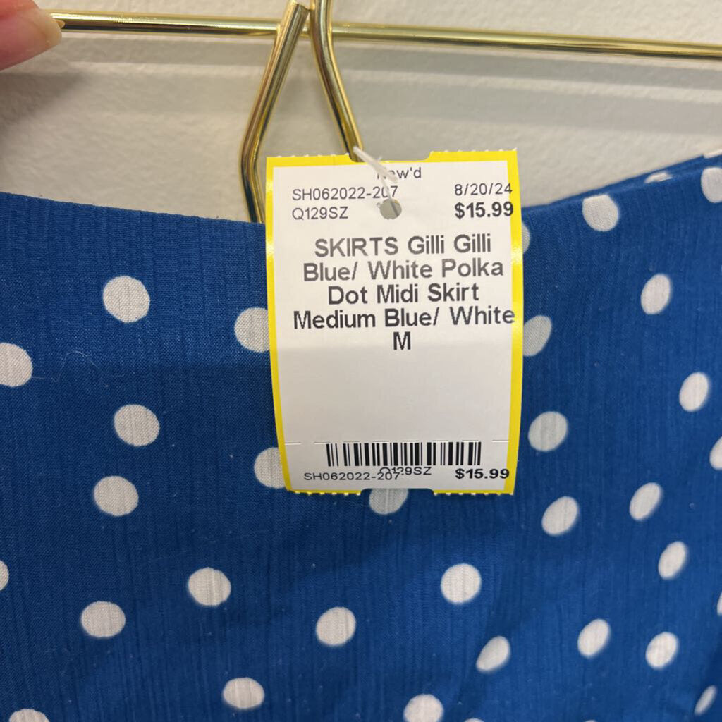 Gilli Blue/ White Polka Dot Midi Skirt Medium