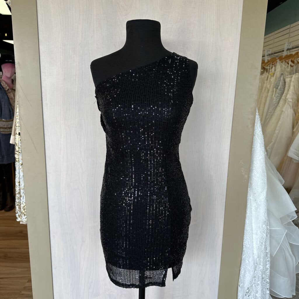 Sequined One Shoulder Mini Dress Extra Small