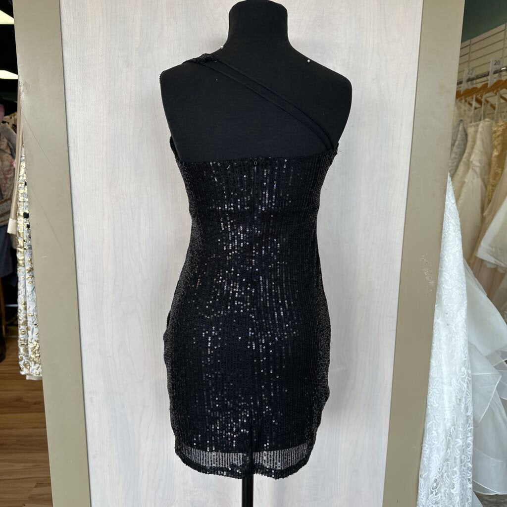 Sequined One Shoulder Mini Dress Extra Small