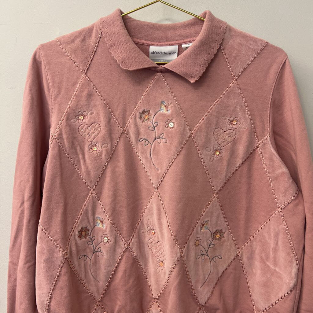 Vintage Alfred Dunner Soft Pink Diamond Print Top Large Petite