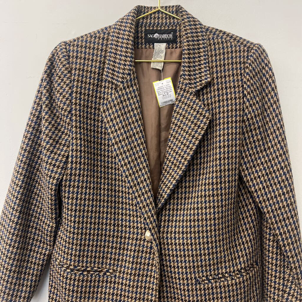 Vintage Sag Harbor Brown/ Blue Houndstooth Blazer 8P