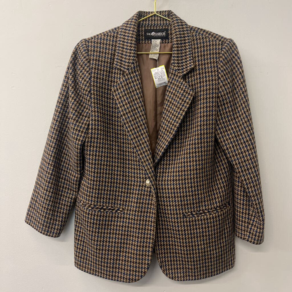 Vintage Sag Harbor Brown/ Blue Houndstooth Blazer 8P