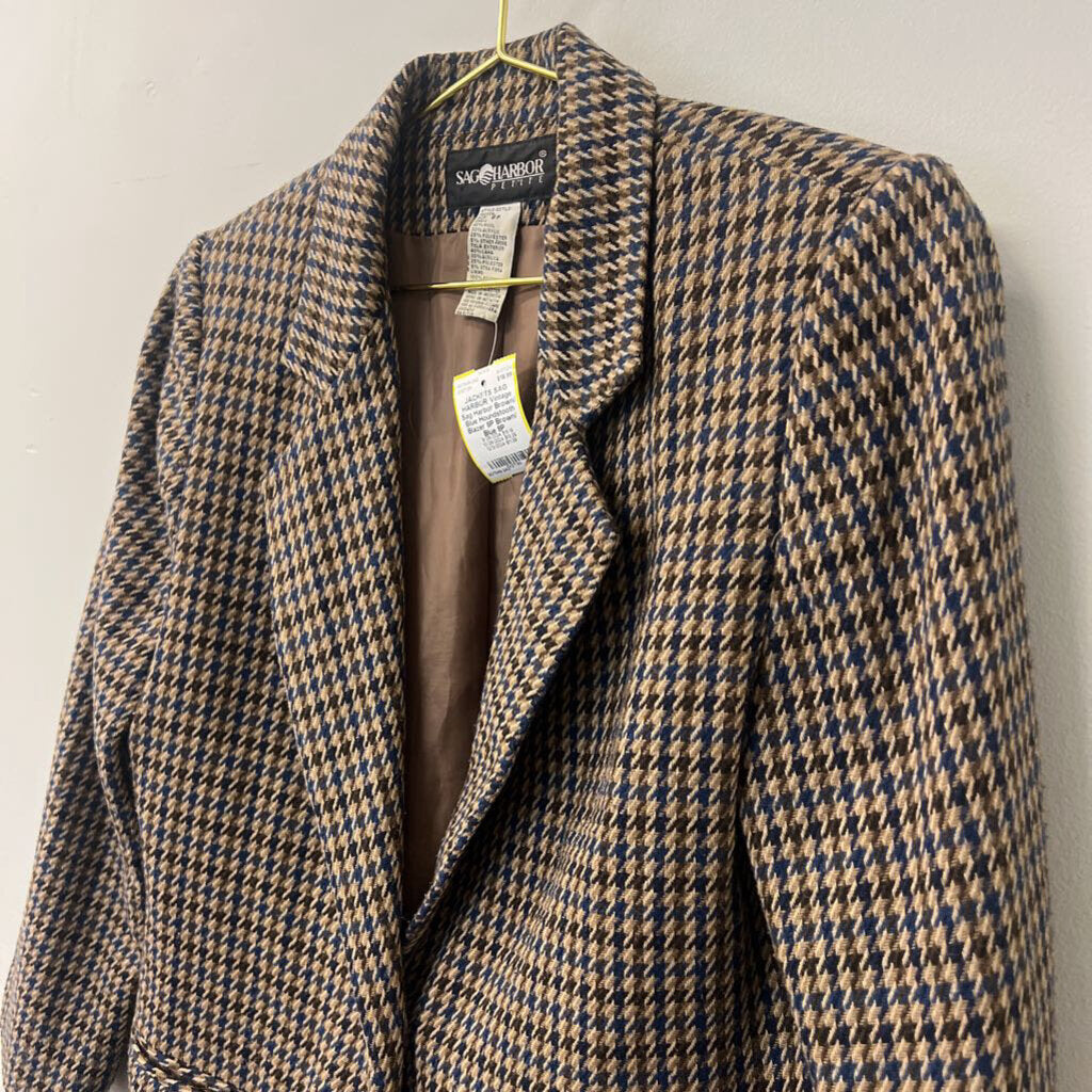 Vintage Sag Harbor Brown/ Blue Houndstooth Blazer 8P