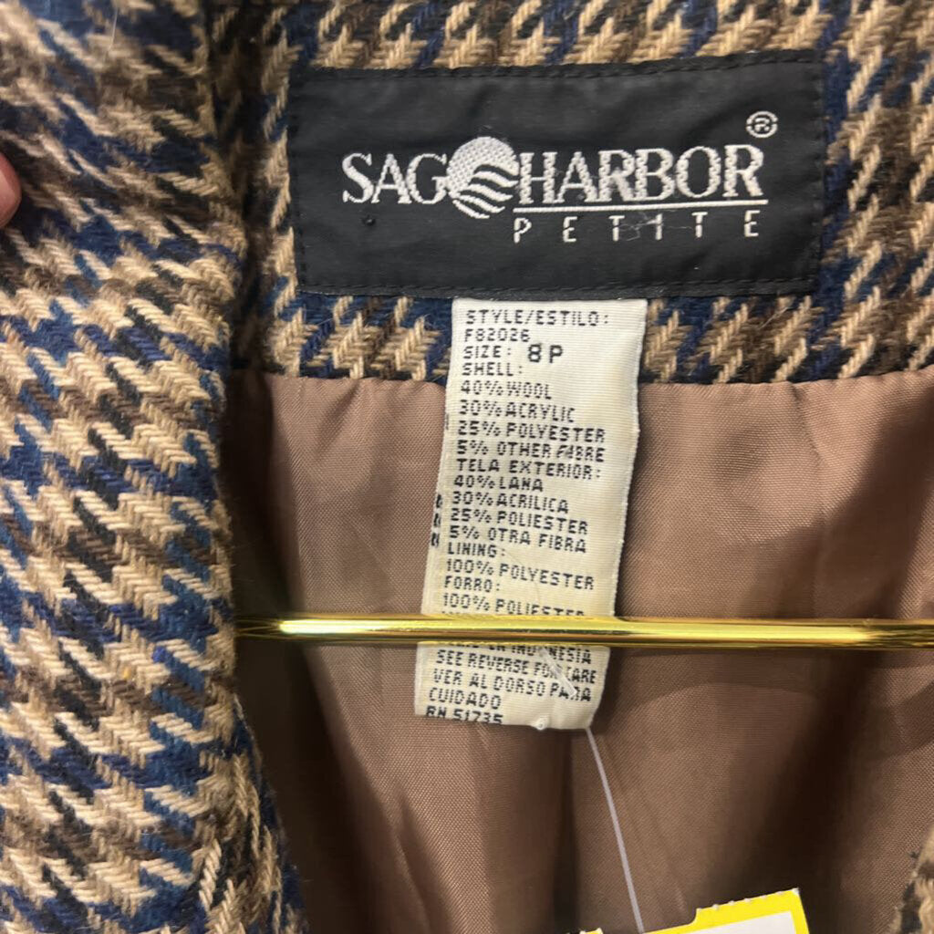 Vintage Sag Harbor Brown/ Blue Houndstooth Blazer 8P