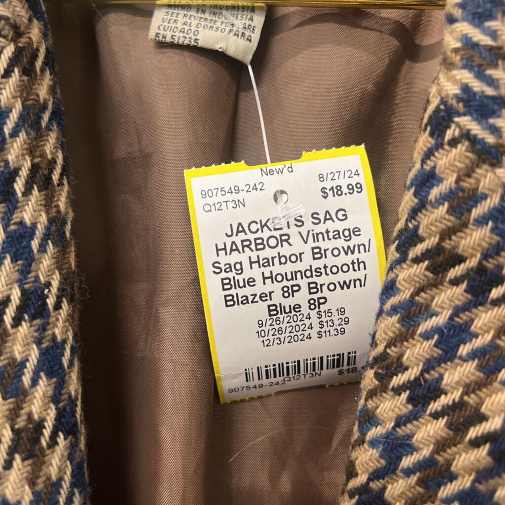 Vintage Sag Harbor Brown/ Blue Houndstooth Blazer 8P