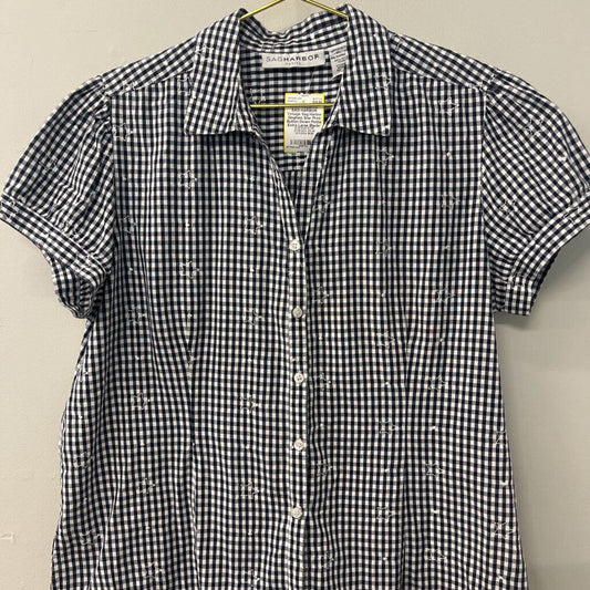 Vintage Sag Harbor Gingham Star Print Button Down Petite Extra Large