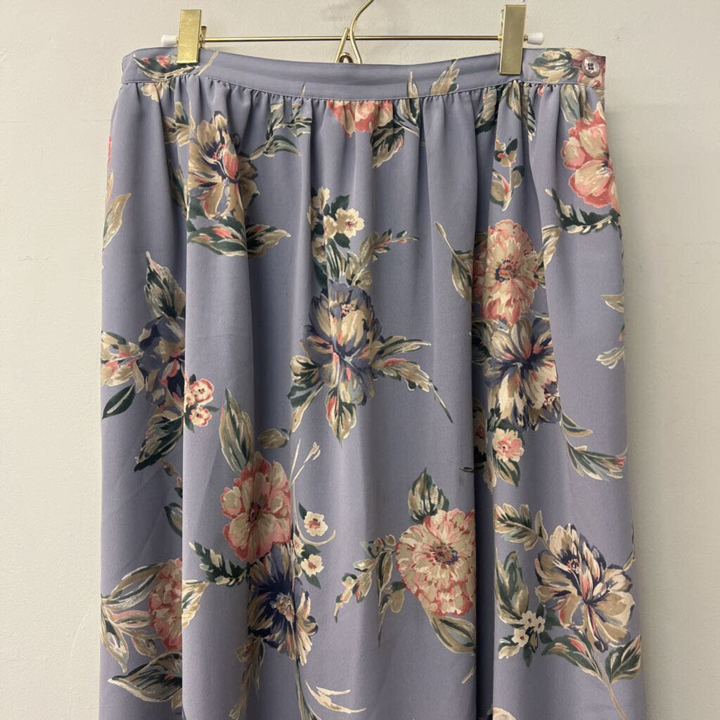 Vintage Alfred Dunner Blue Floral Print Midi Skirt 16W