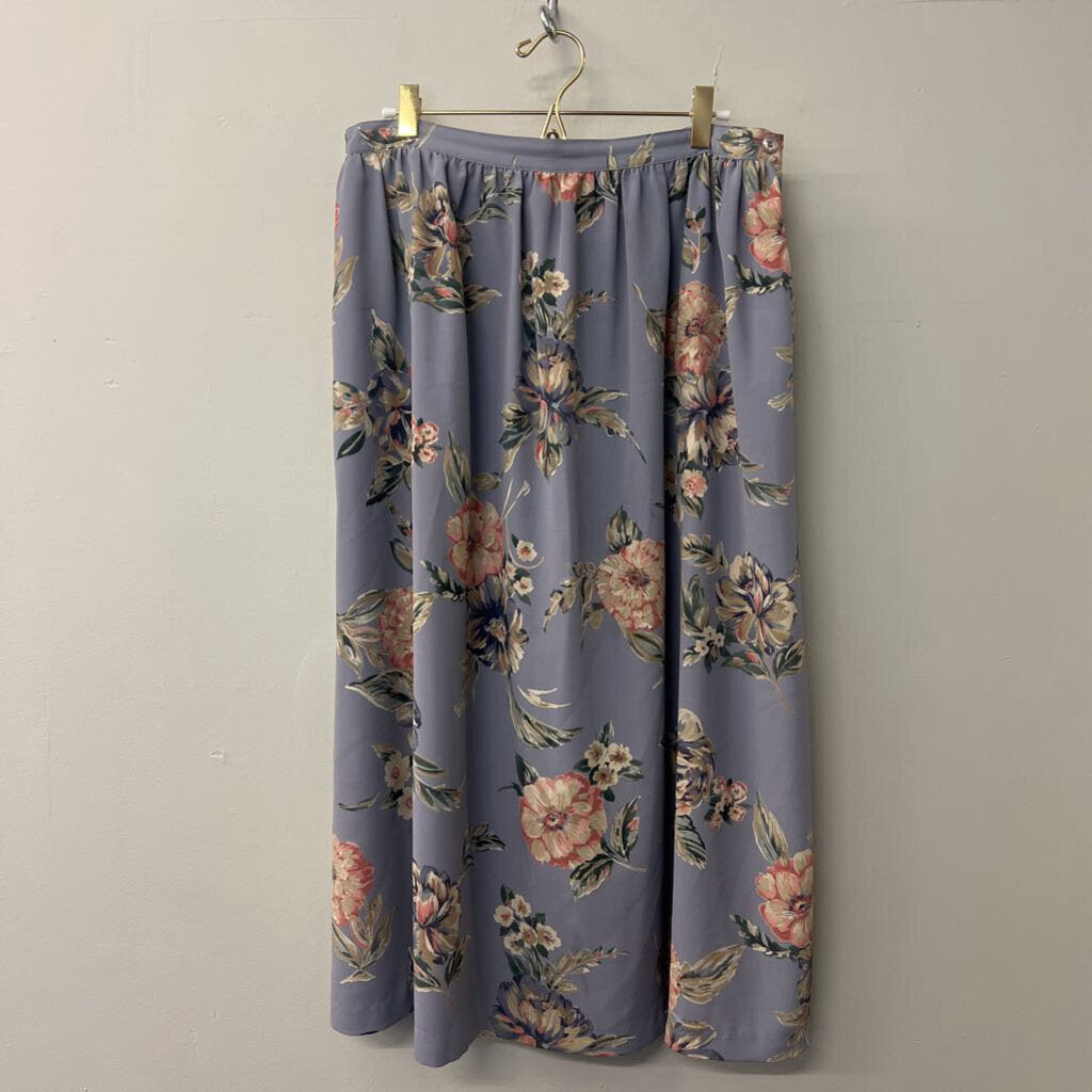 Vintage Alfred Dunner Blue Floral Print Midi Skirt 16W