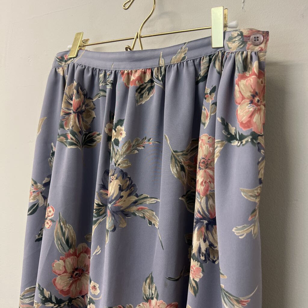 Vintage Alfred Dunner Blue Floral Print Midi Skirt 16W