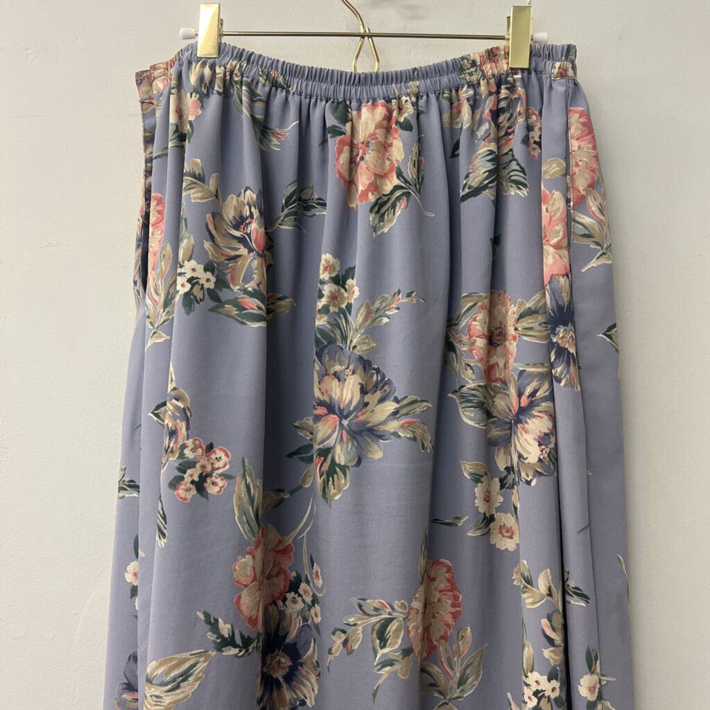 Vintage Alfred Dunner Blue Floral Print Midi Skirt 16W