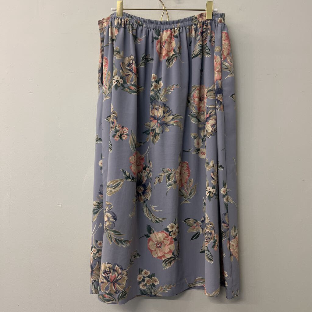 Vintage Alfred Dunner Blue Floral Print Midi Skirt 16W