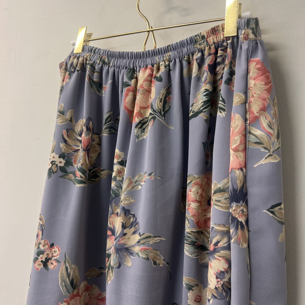 Vintage Alfred Dunner Blue Floral Print Midi Skirt 16W