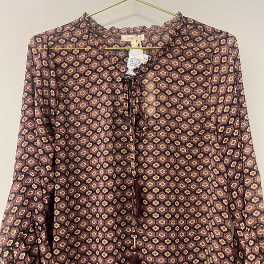 Mystree Black/ Purple Print Long Sleeve Top Large