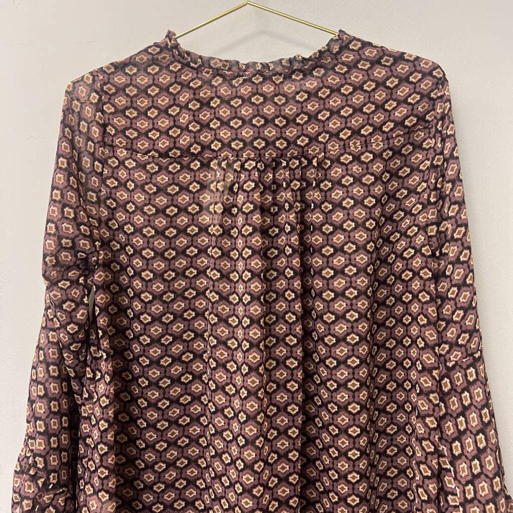 Mystree Black/ Purple Print Long Sleeve Top Large