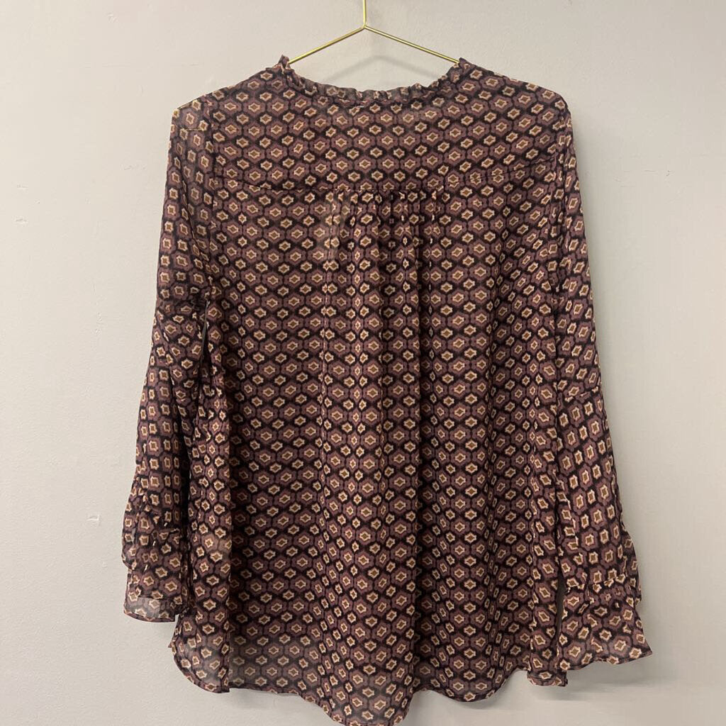 Mystree Black/ Purple Print Long Sleeve Top Large