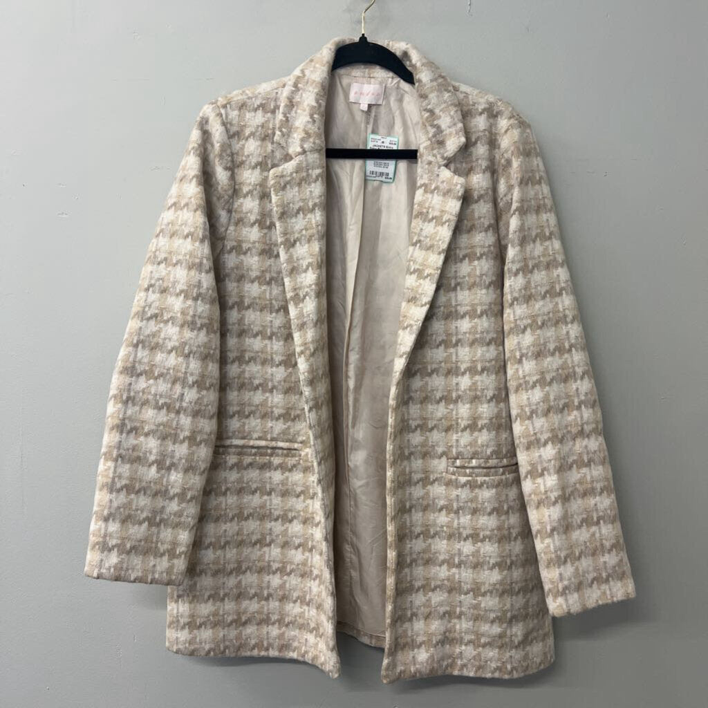 Entro Beige/ Cream Houndstooth Blazer Jacket Large