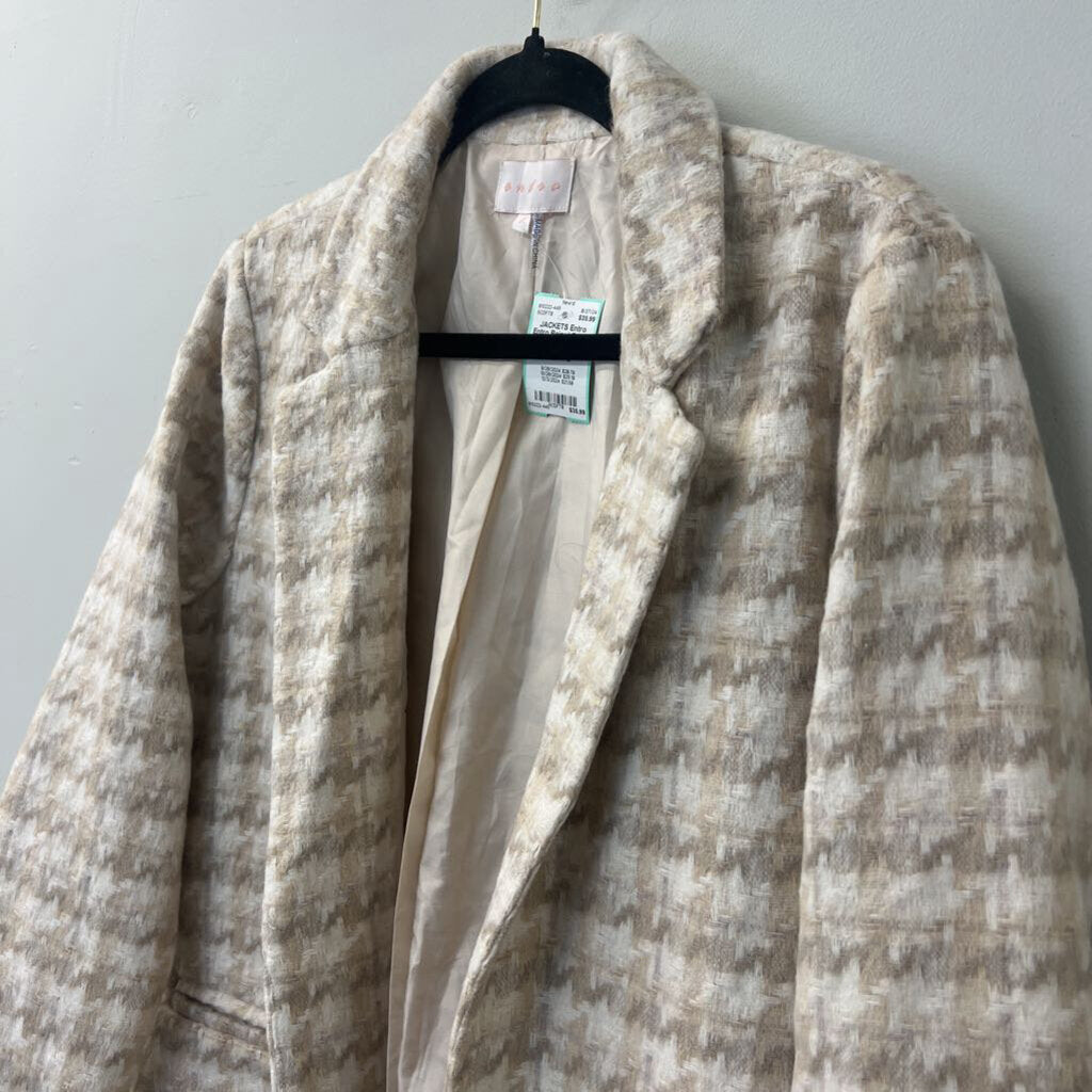 Entro Beige/ Cream Houndstooth Blazer Jacket Large