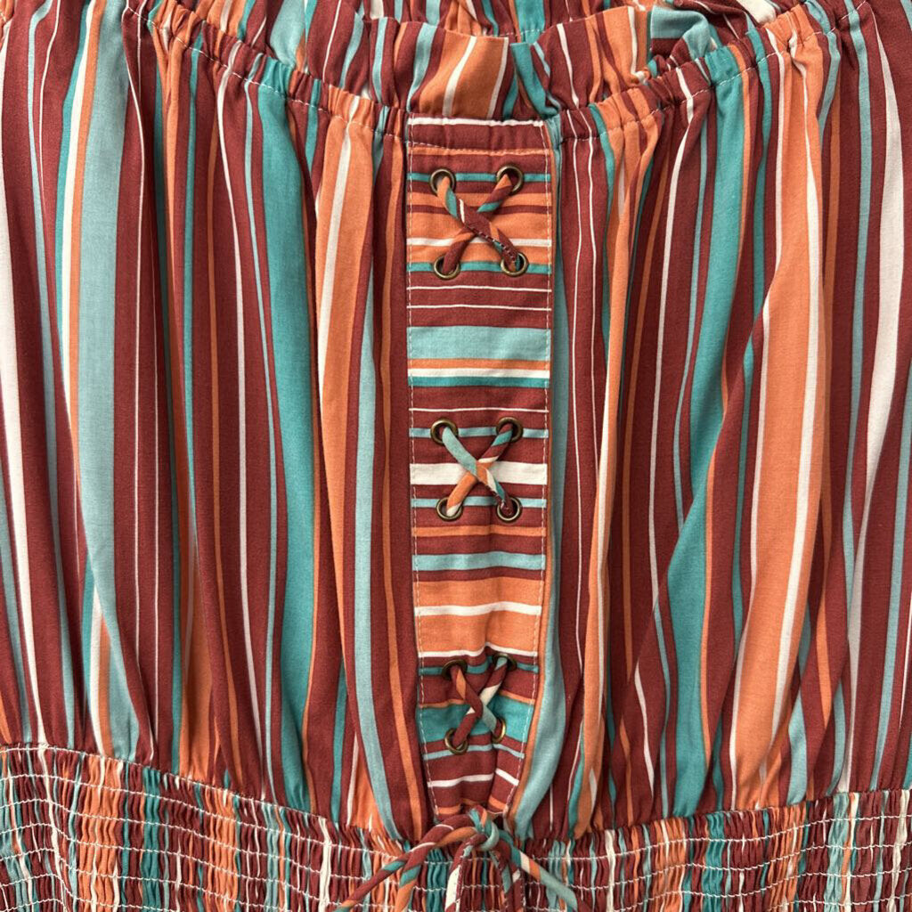 Rock and Roll Cowgirl Orange/ Multi Striped Off Shoulder Maxi Dress Extra Large