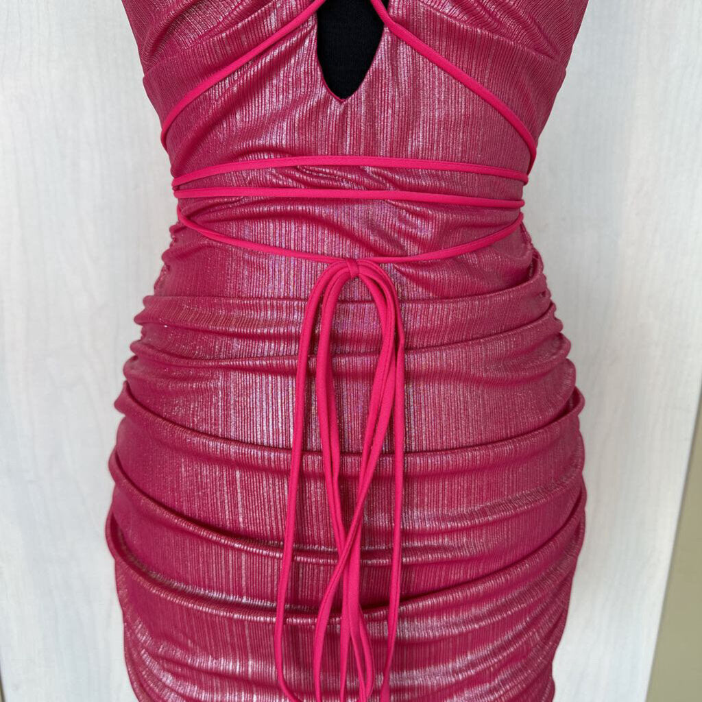 Pink Ruched Iridescent Mini Dress Small