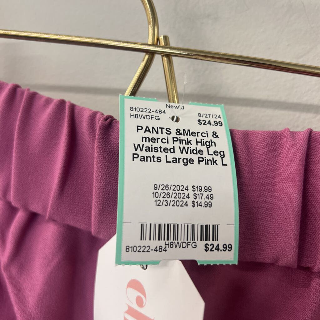 & merci Pink High Waisted Wide Leg Pants Large