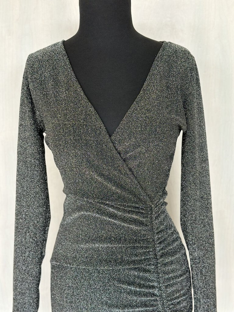 Long Sleeve Glitter Wrap Dress Small