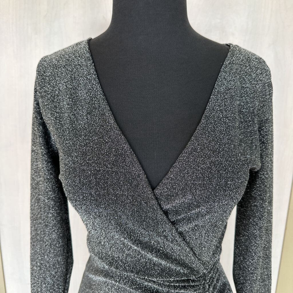 Long Sleeve Glitter Wrap Dress Small