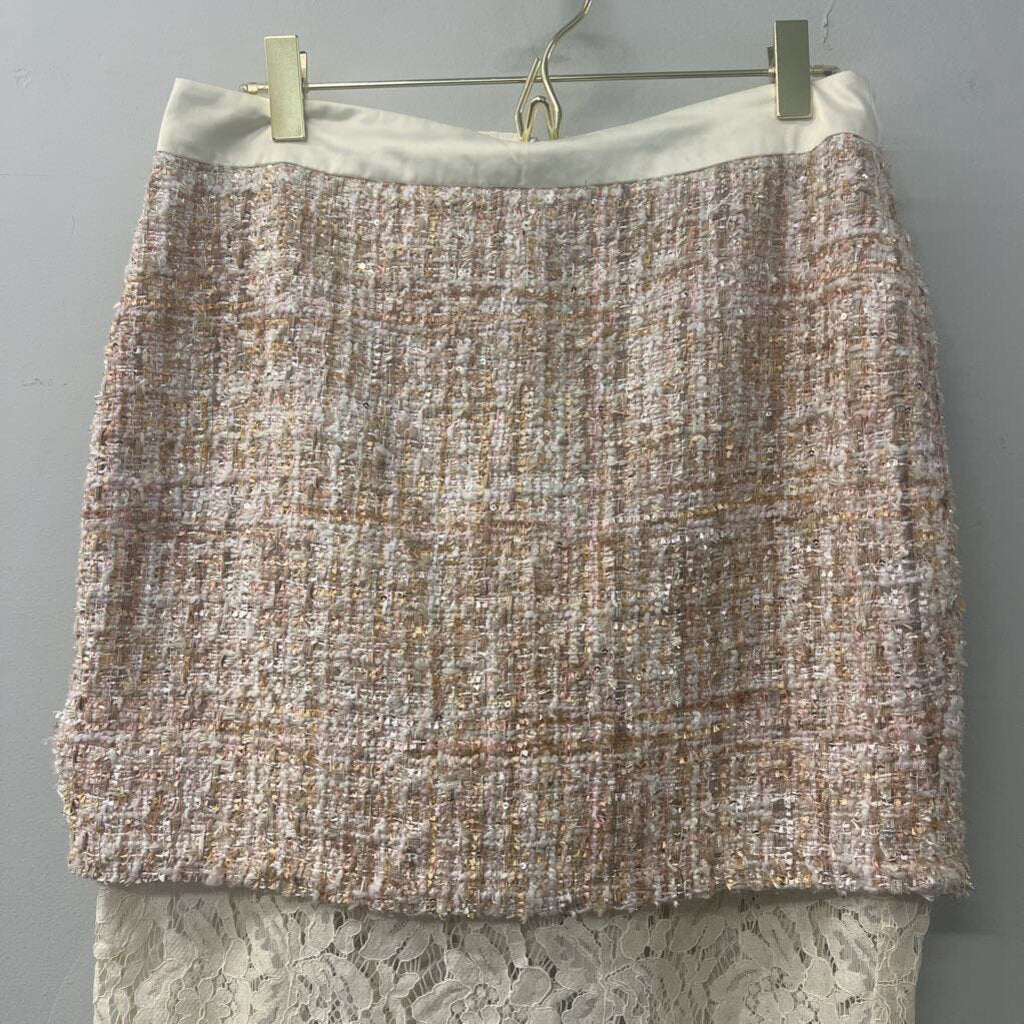 English Factory Pink/ Cream Tweed Skirt With Lace Bottom Medium