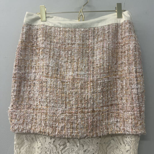 English Factory Pink/ Cream Tweed Skirt With Lace Bottom Medium